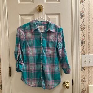SO Teal and Pink Button Down Flannel Shirt